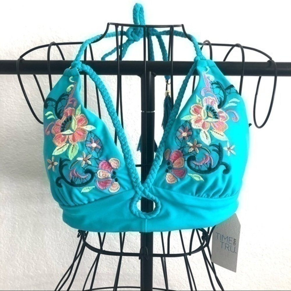 embroidered aqua bikini top S